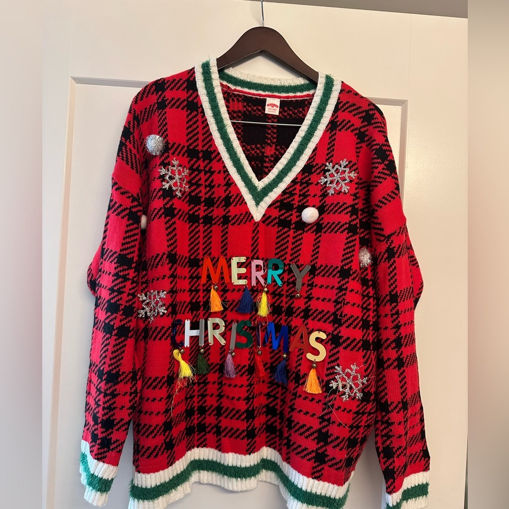 Festive Red Plaid Christmas Sweater